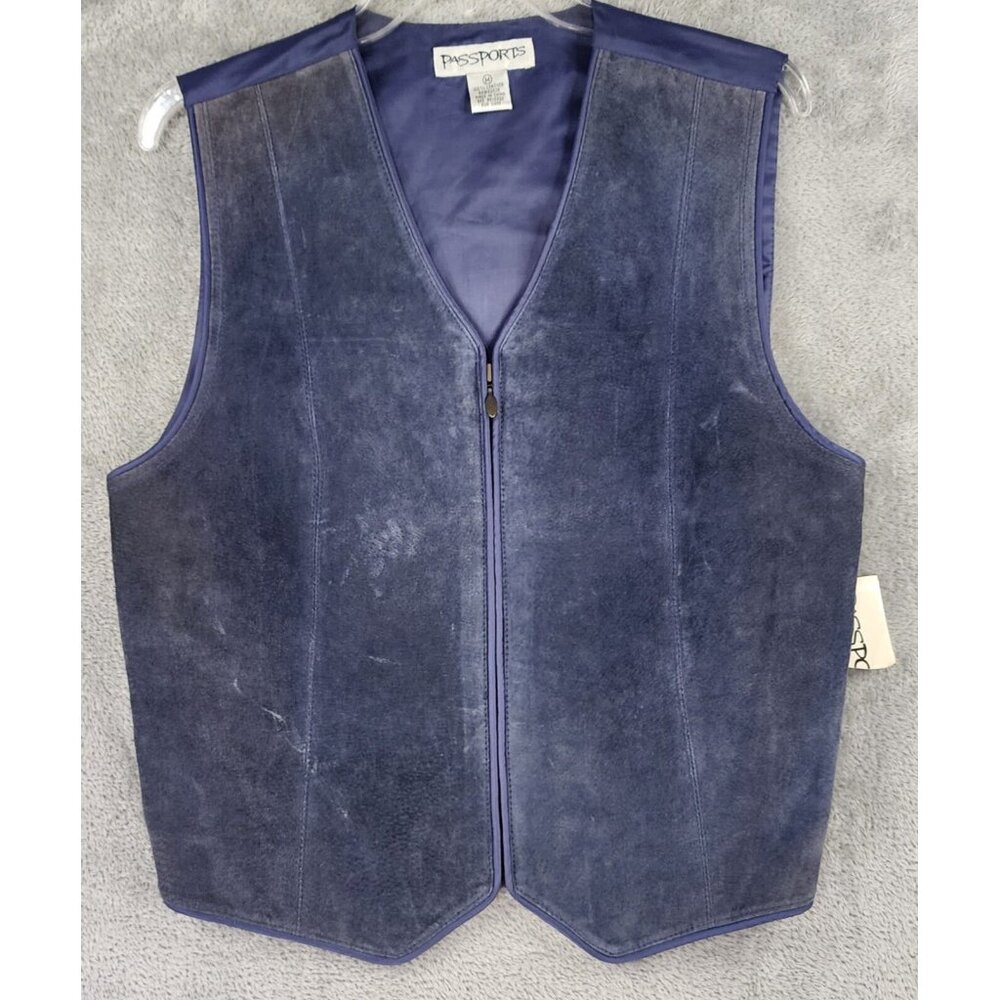 Passports Vest Skirt Set Womens Medium Blue Leather Full Zip Vintage Knee Length - Picture 9 of 16
